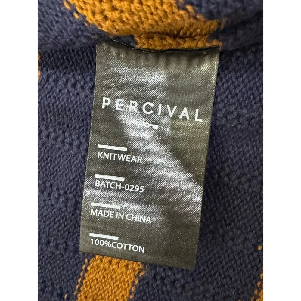 Percival Stine Knitted Polo Short Sleeve Sweater Shirt Men’s XL Navy Blue Tan